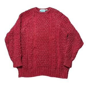 Vintage Donegal Bay Ireland Knit Sweater Pure Wool Red Mens 44 Fisherman Oarsman